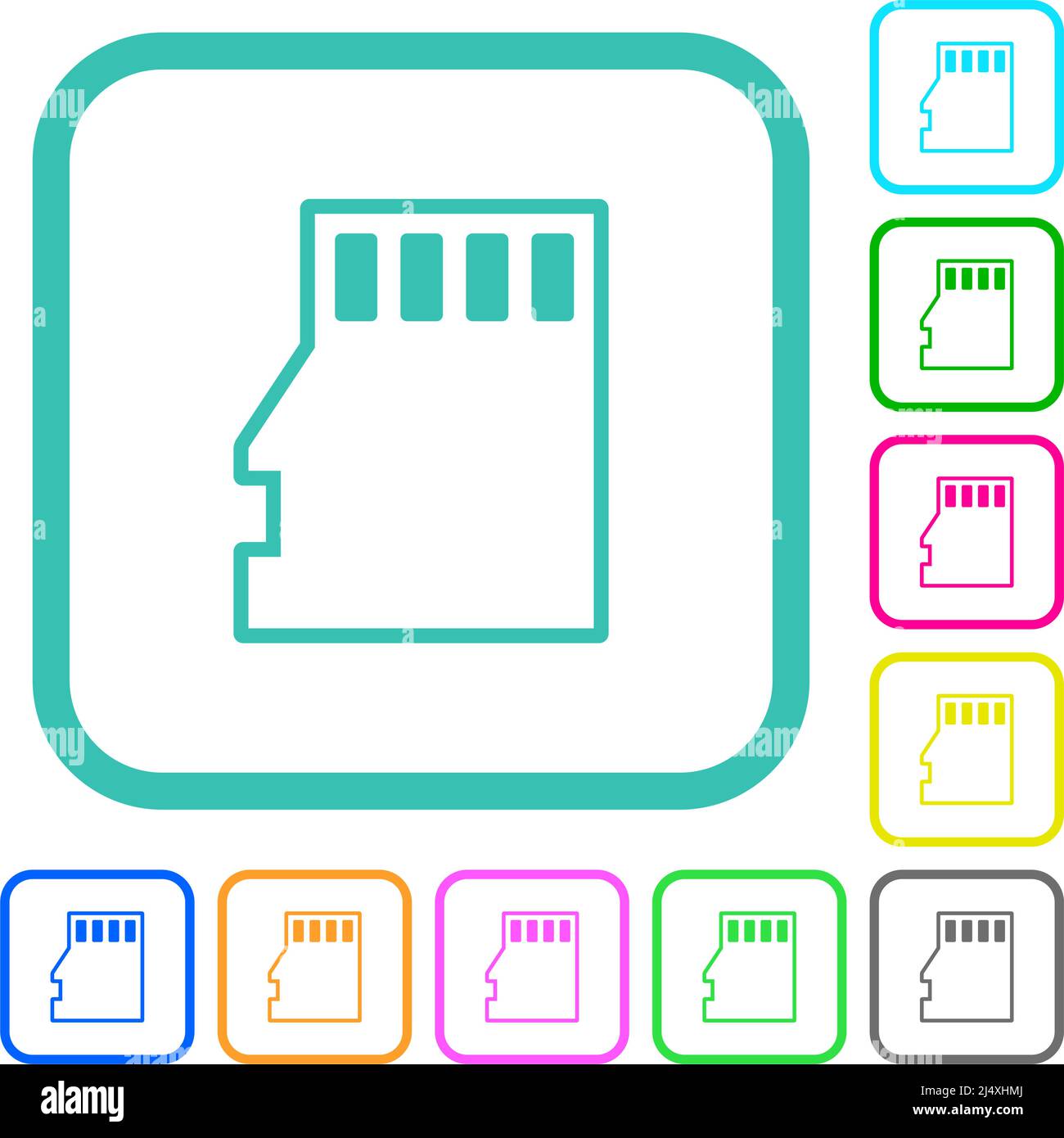 Micro SD memory card outline vivid colored flat icons in curved borders ...