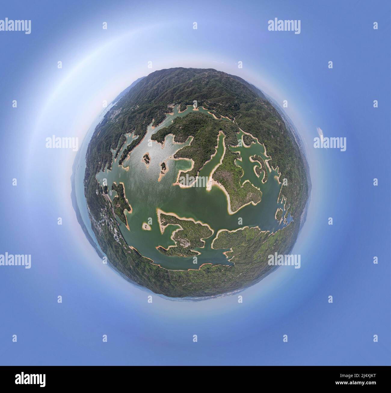 Tai Lam Chung Reservoir in tiny planet format Stock Photo - Alamy