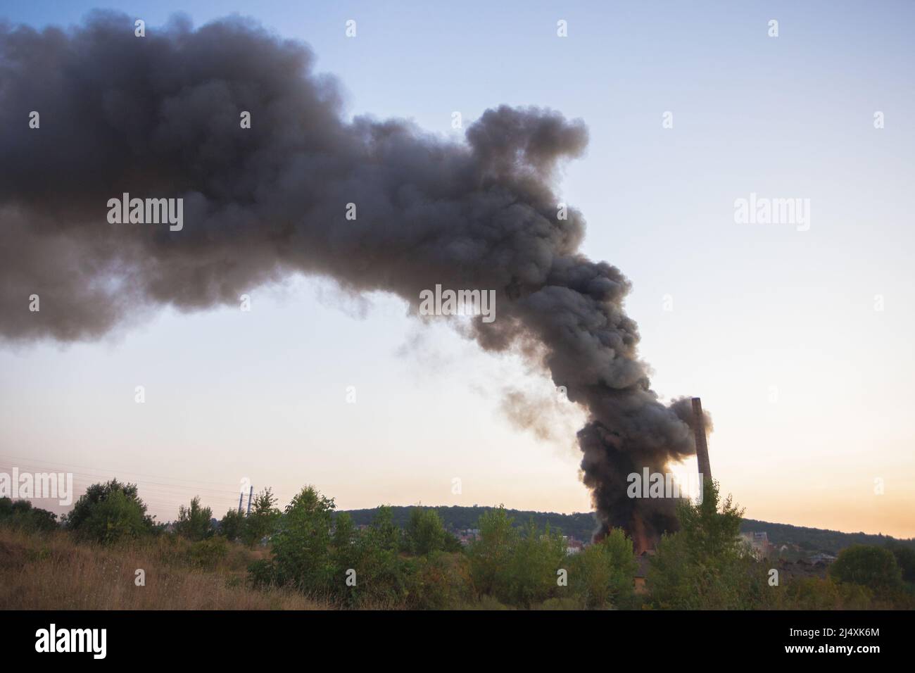 thick smoke from fire in the factory Stock Photo Alamy