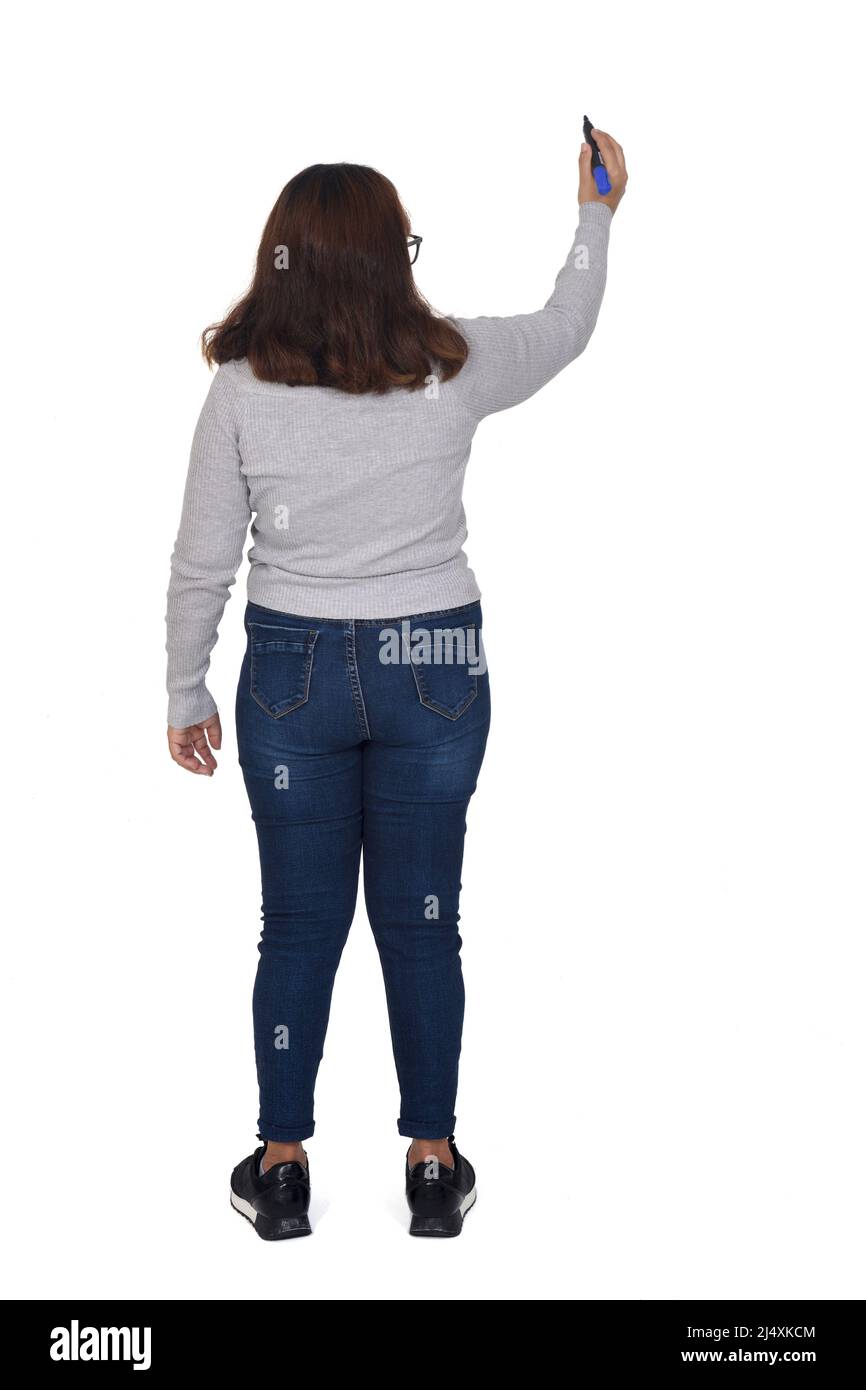 woman writing on white background Stock Photo - Alamy