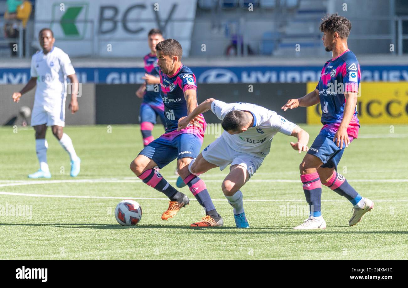 Lausanne Switzerland. 18th April 2022: Stjepan Kukuruzovic (7) of Fc Lausanne-Sport  is in action during the 30th day of the 2021-2022 Credit Suisse Super League championship with Fc Lausanne-Sport and FC Lugano. Credit: Eric Dubost/Alamy Live News. Stock Photo