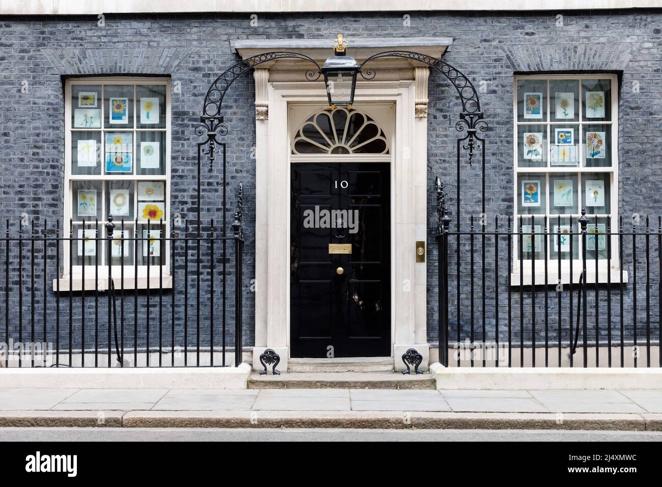 Famous black door at Number 10 Downing Street, London, UK Stock Photo