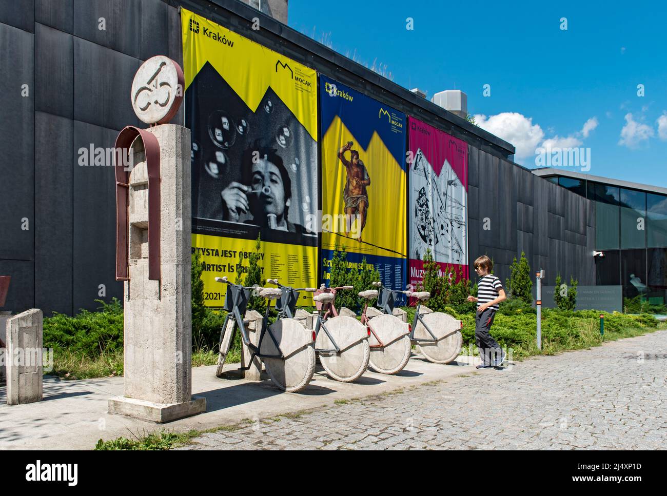 Surrogate City Bike Station Installation by Leopold Kessler in MOCAK (Museum of Contemporary Art) in Krakow, Poland Stock Photo