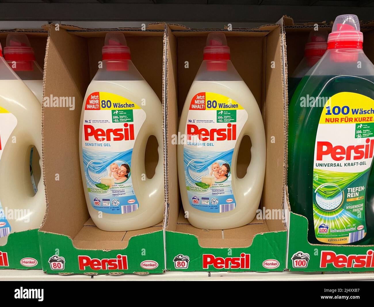 Nuremberg, Germany - April 04 2022: Liquid detergent in the supermarket. Stock Photo