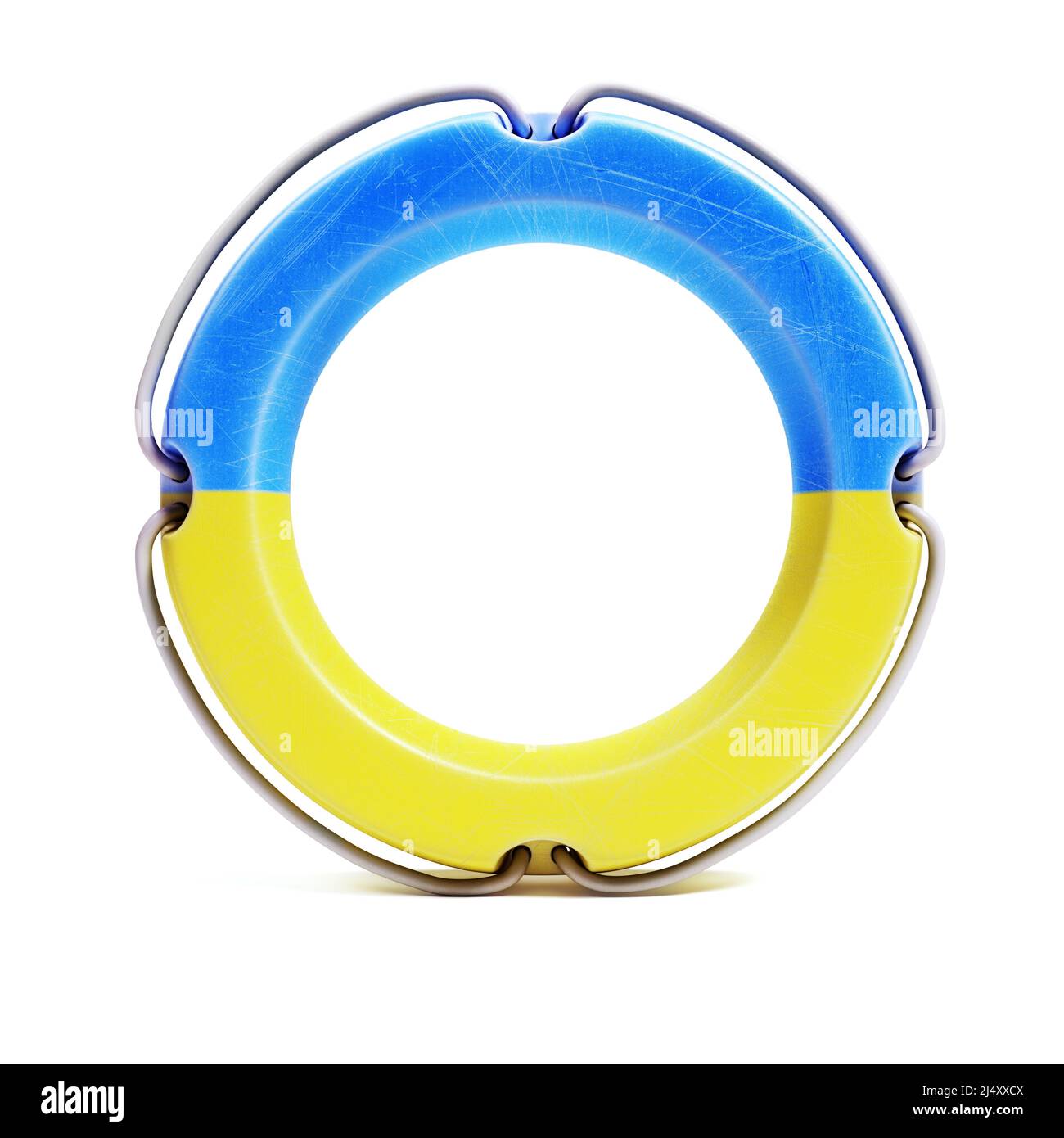 Lifebuoy in Ukraine flag colors isolated on white background. 3d render Stock Photo