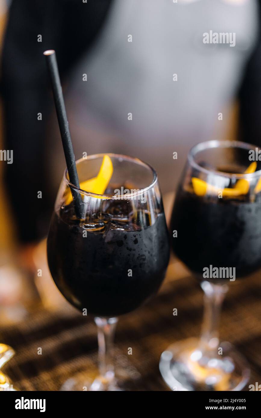 Dark drink in a glass glass Stock Photo Alamy