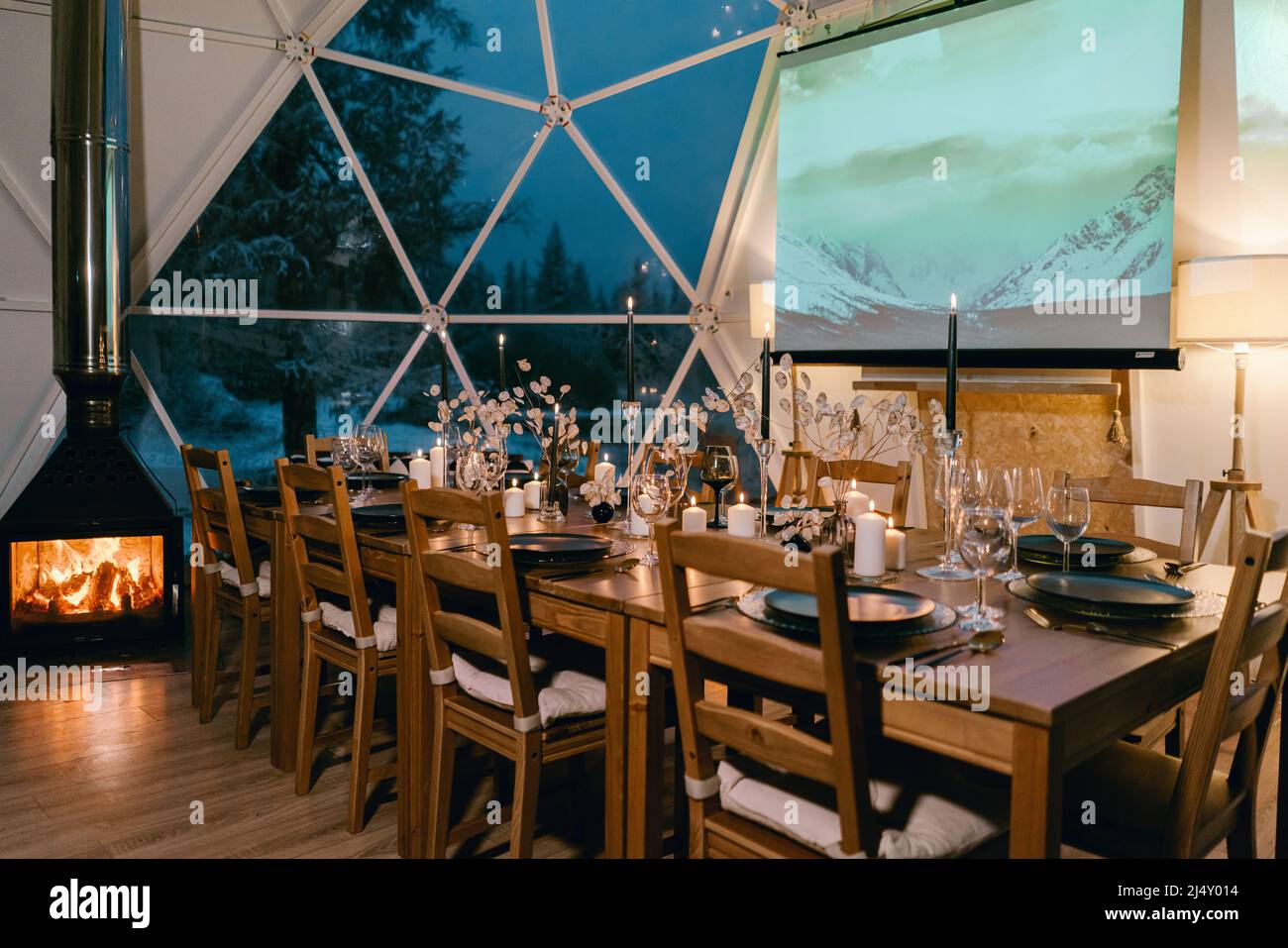 A festive table set for a wedding in a restaurant Stock Photo