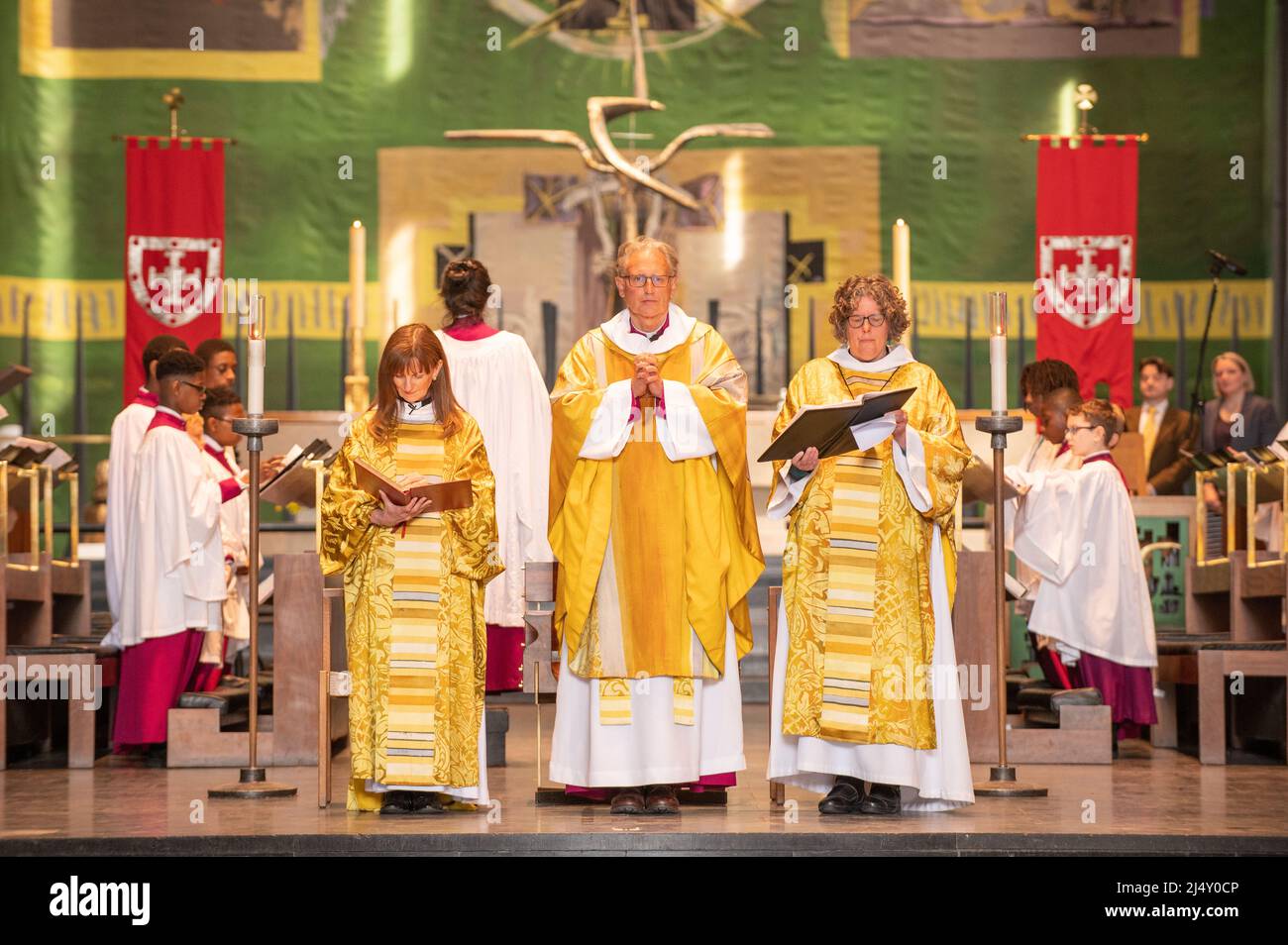 The Bishop of Coventry, Christopher Cocksworth in the centre. Taken during Easter Mass 2022 Stock Photo
