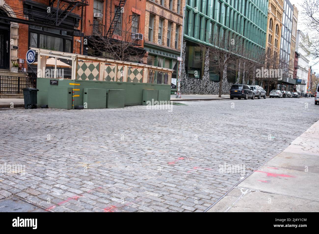 traditional East Village red brick building facades with metal fire