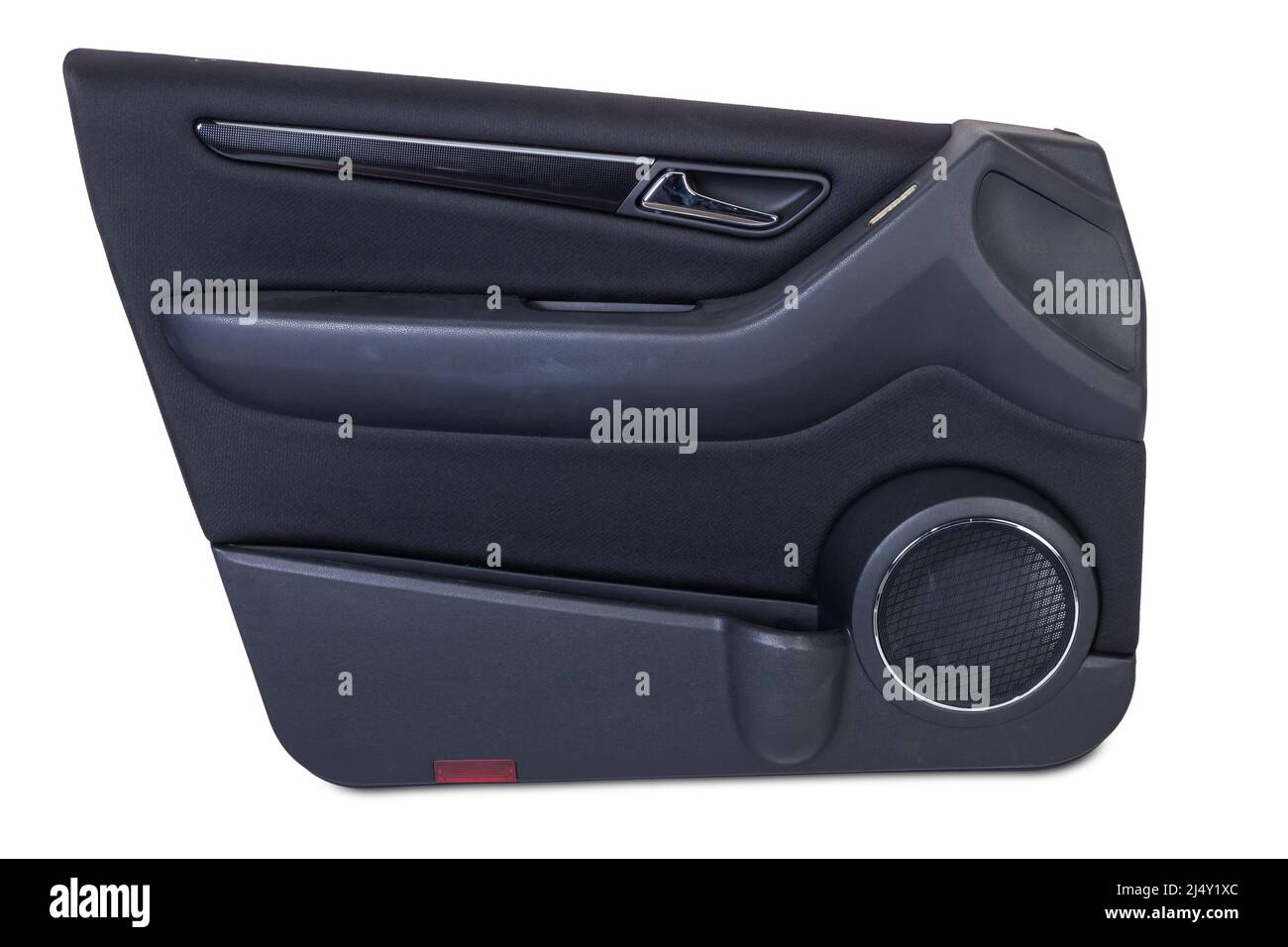 Car door trim with black fabric upholstery on a white isolated