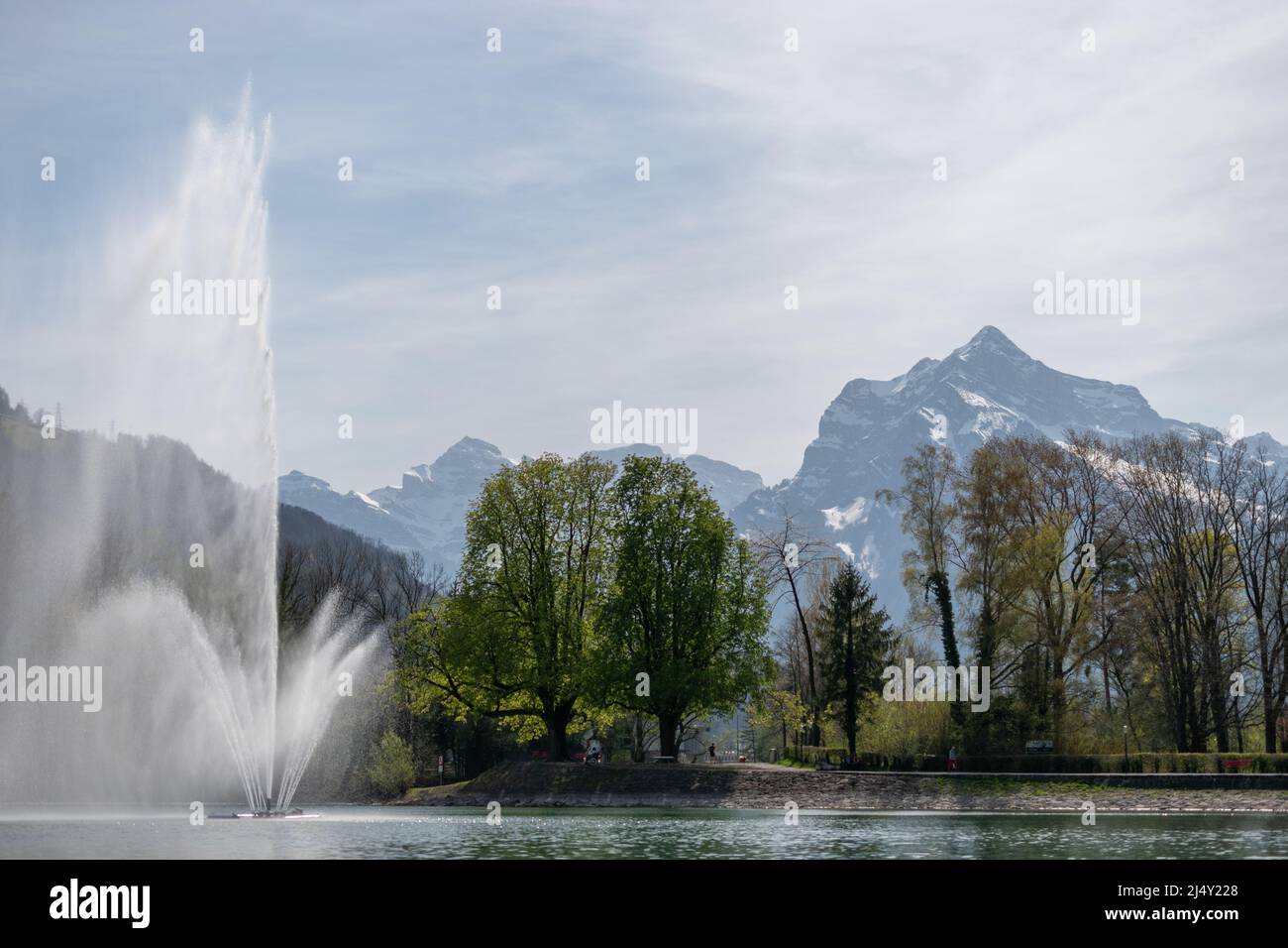 Walensee Spring Bay of weesen at the walensee with fountain hi-res stock photography ...