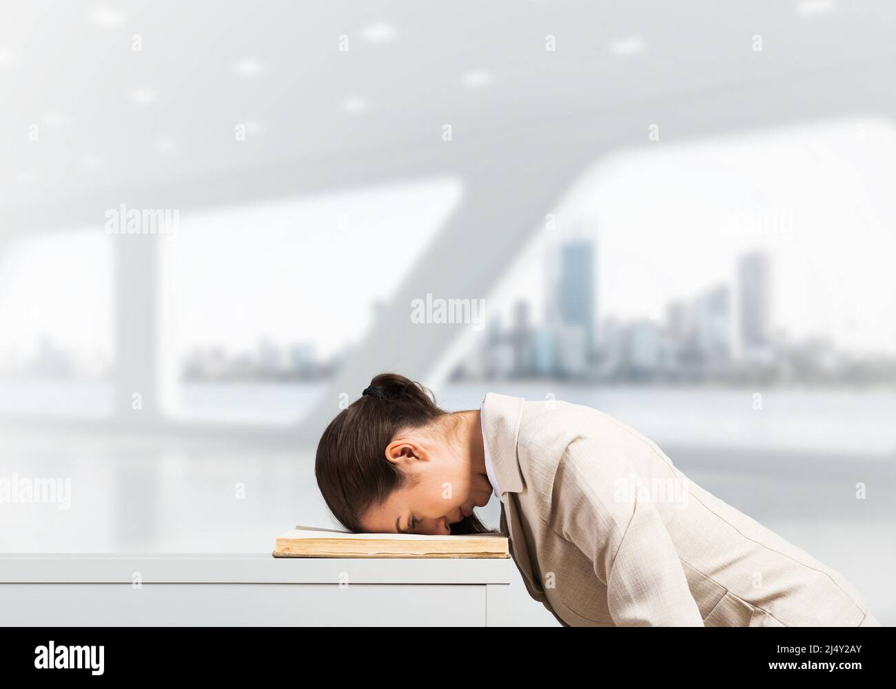 Exhausted business woman face down sleeping Stock Photo Alamy