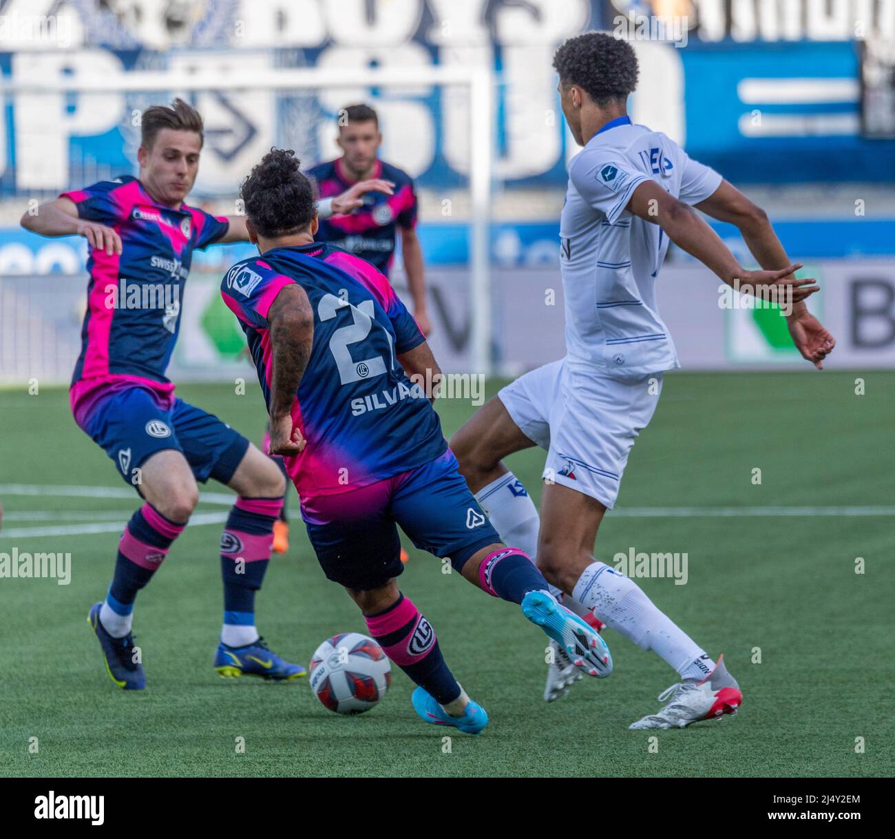 Lausanne Switzerland. 18th April 2022: Yuri of Fc Lugano (21) is in action  during the 30th day of the 2021-2022 Credit Suisse Super League  championship with Fc Lausanne-Sport and FC Lugano. Credit: