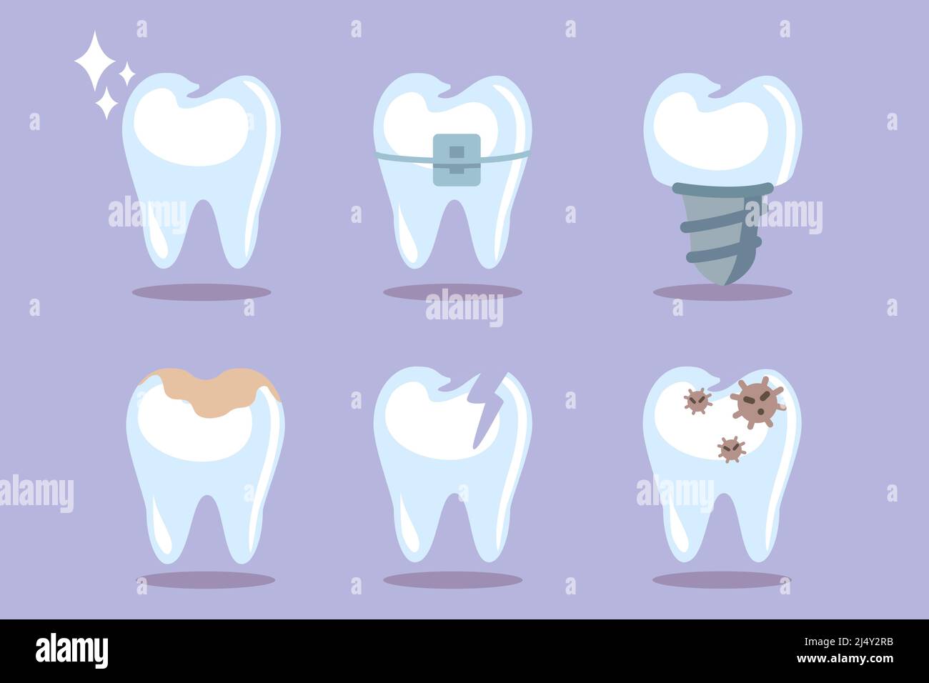 Set of teeth, tooth icons on blue background vector illustration Dental ...