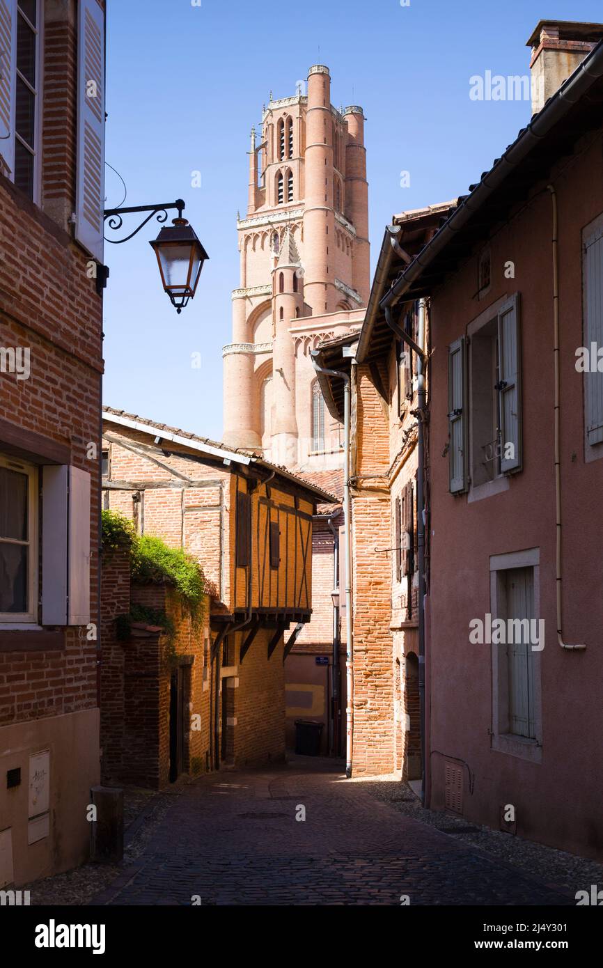 The Cathedral of Saint Cecilia / Basilique Cathedrale de Sainte-Cecile, Albi, a medieval brick church and UNESCO World Heritage Site. Tower. Stock Photo