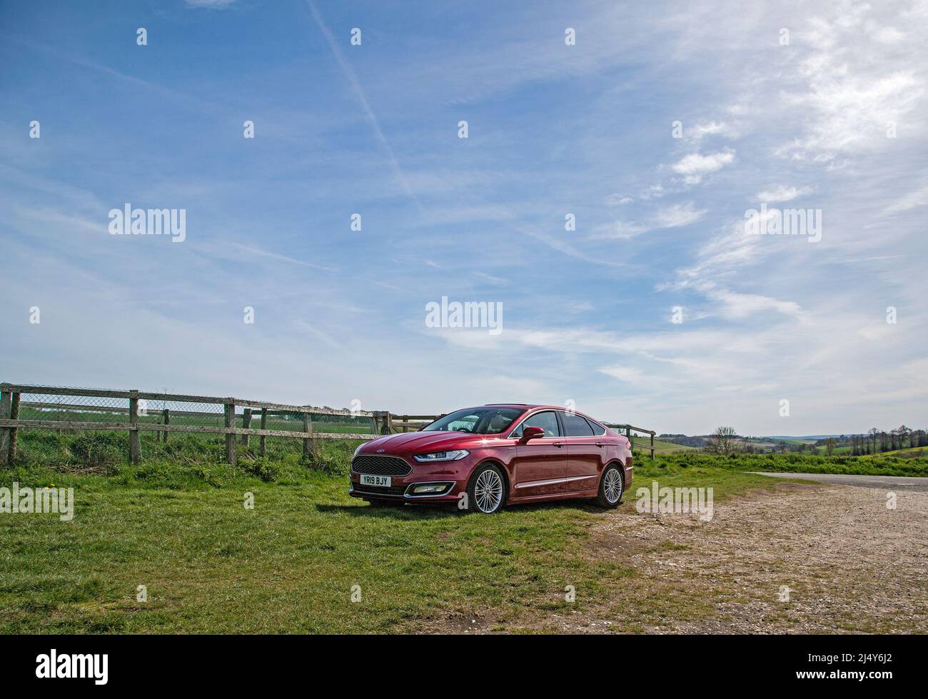 A stunning Ford Mondeo Vignale saloon parked off road in a field off the A338 at Fawley, West Berkshire, UK Stock Photo