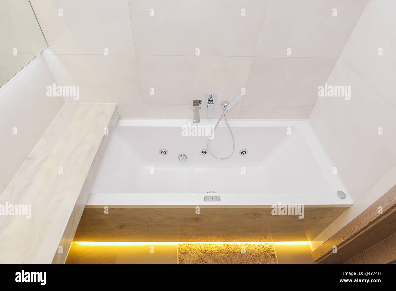 White jacuzzi tub in modern bathroom interior Stock Photo