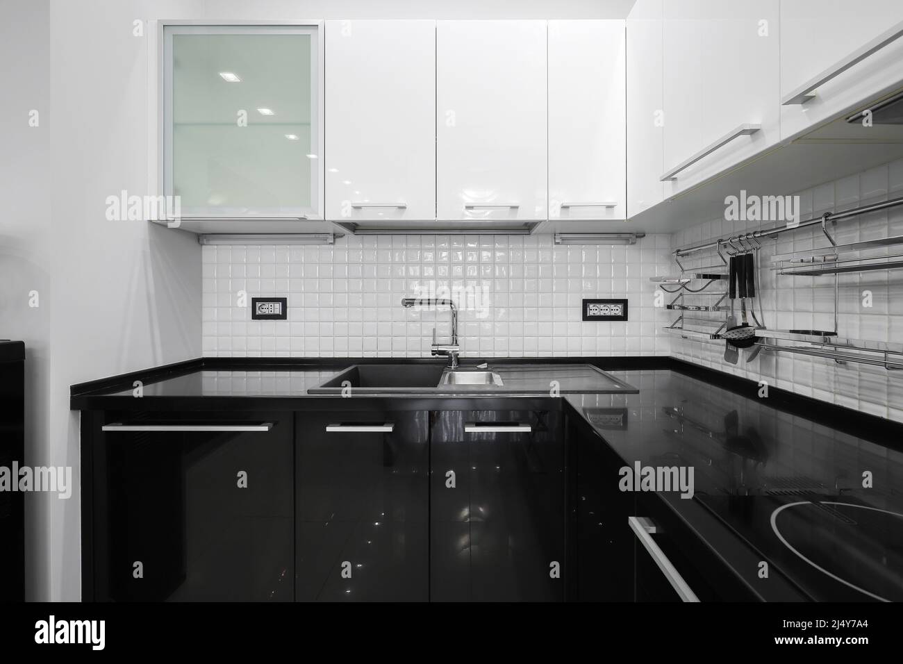 Modern kitchen design furniture front view Stock Photo - Alamy