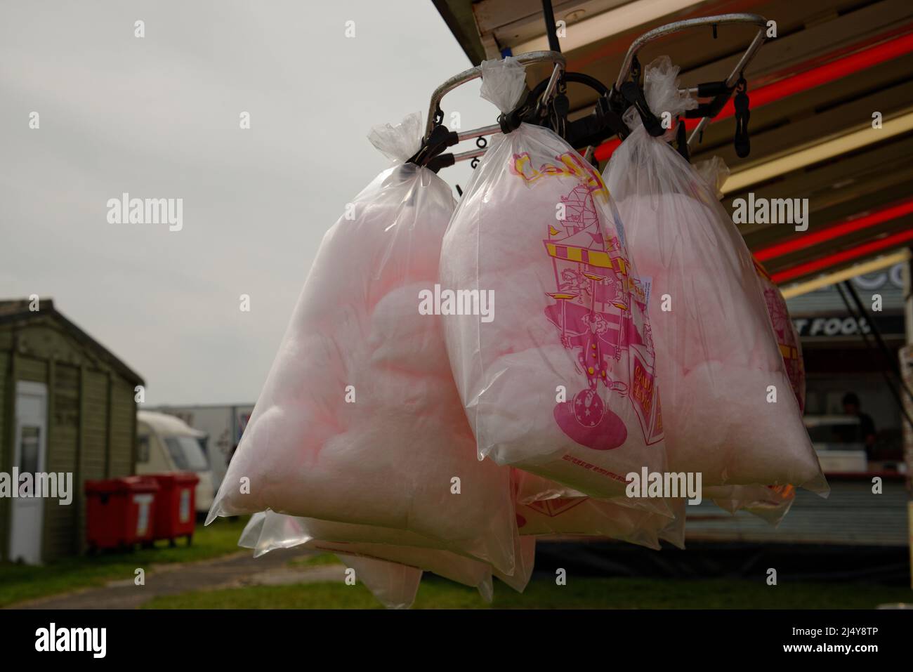 Candy floss for sale in a plastic bag. Stock Photo