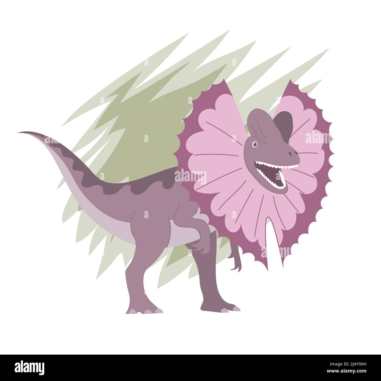 Ancient lizard dilophosaurus in attack. Dinosaur predator of the