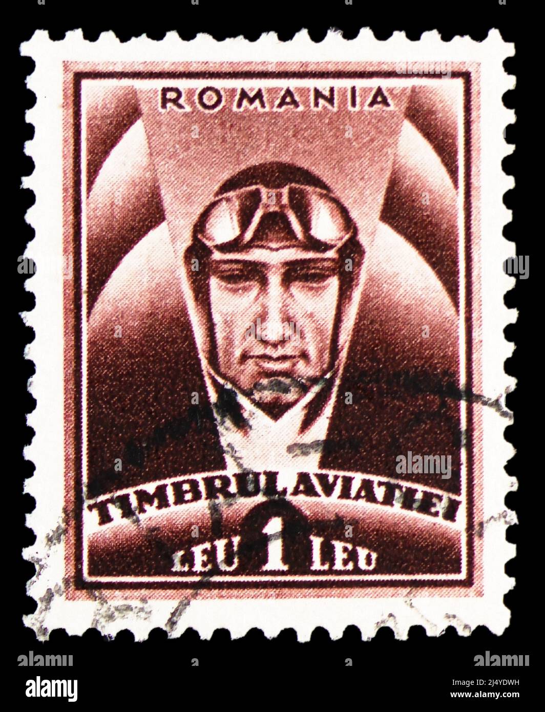 MOSCOW, RUSSIA - MARCH 27, 2022: Postage stamp printed in Romania shows Aviator, Aviation Tax serie, circa 1932 Stock Photo