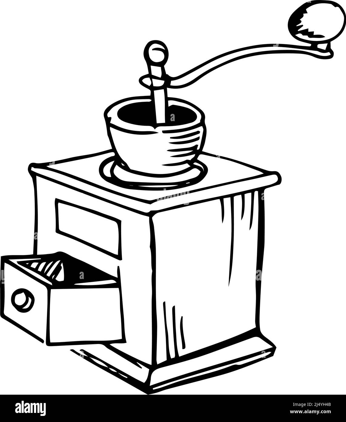 Manual coffee grinder thin black lines on a white background - Vector ...