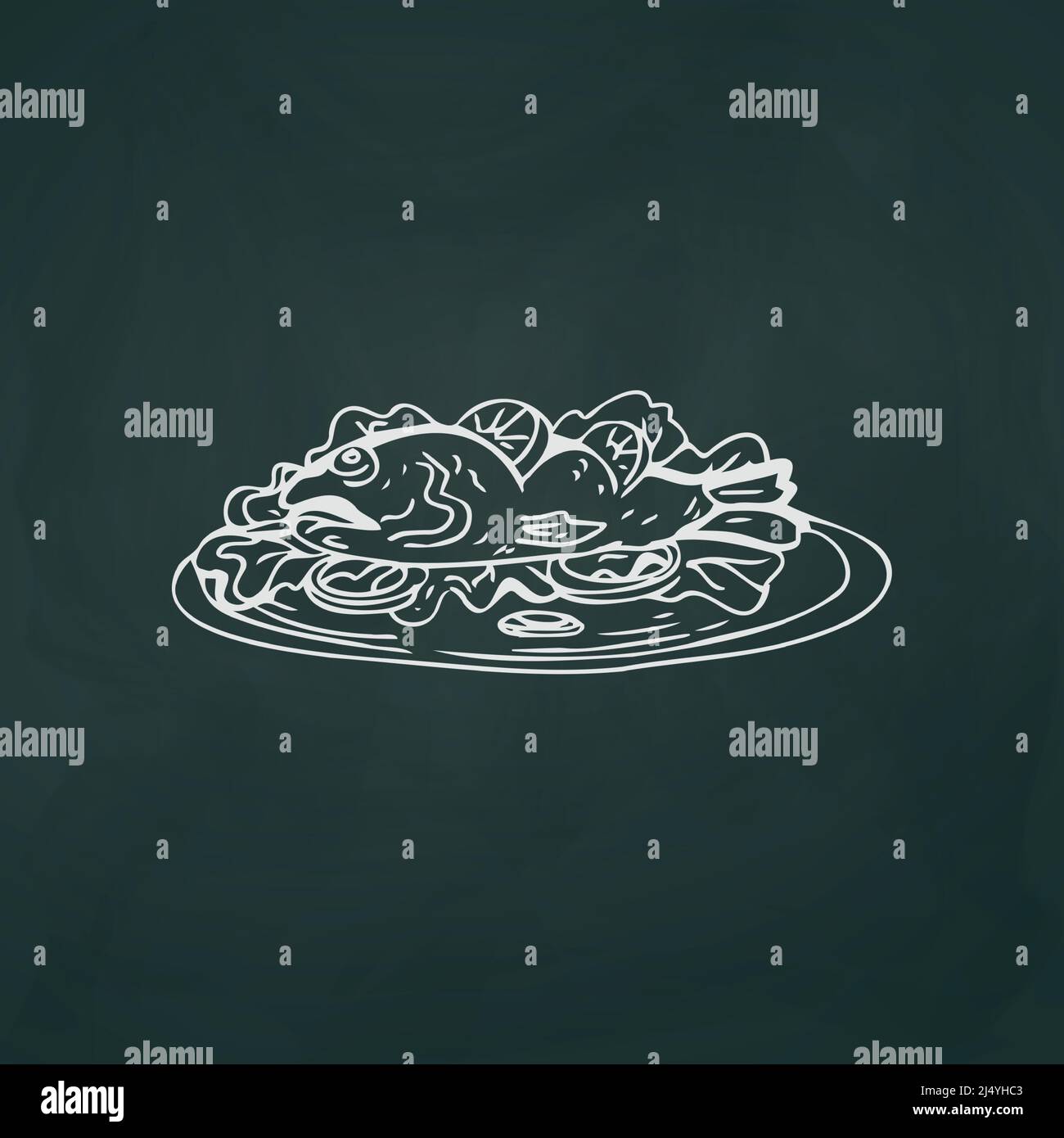 Cooked fish thin white lines on textural dark background - Vector illustration Stock Vector