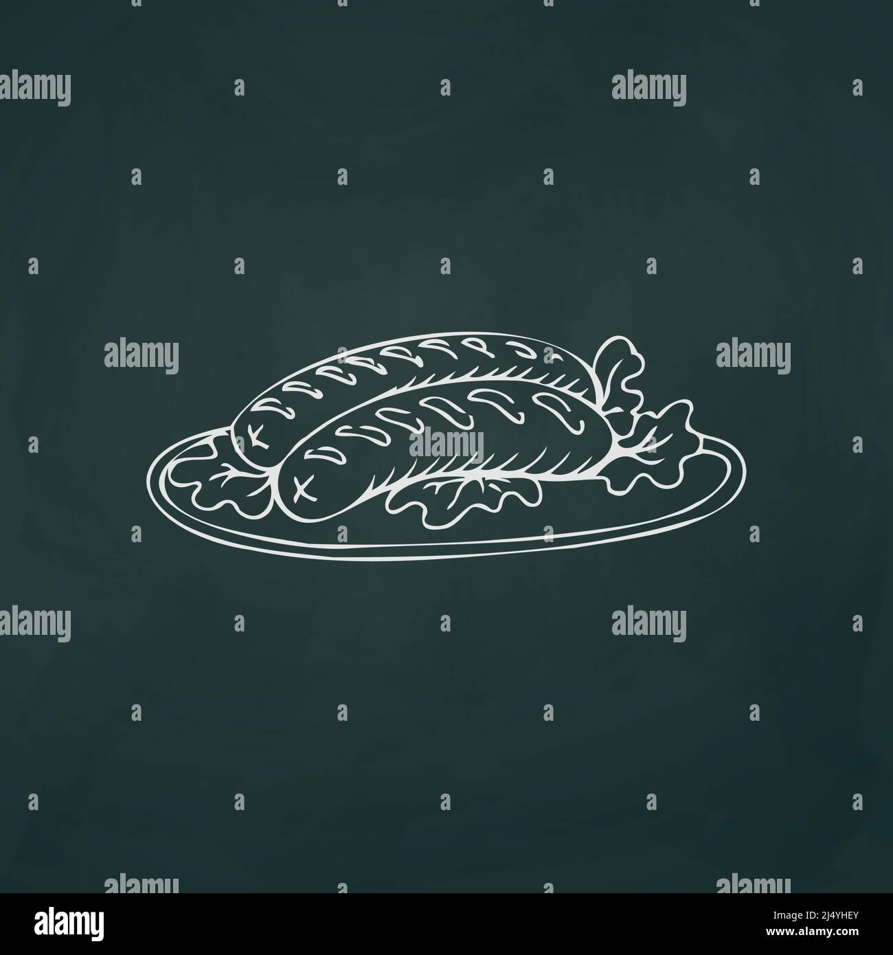 Cooked sausages thin white lines on a textural dark background - Vector illustration Stock Vector