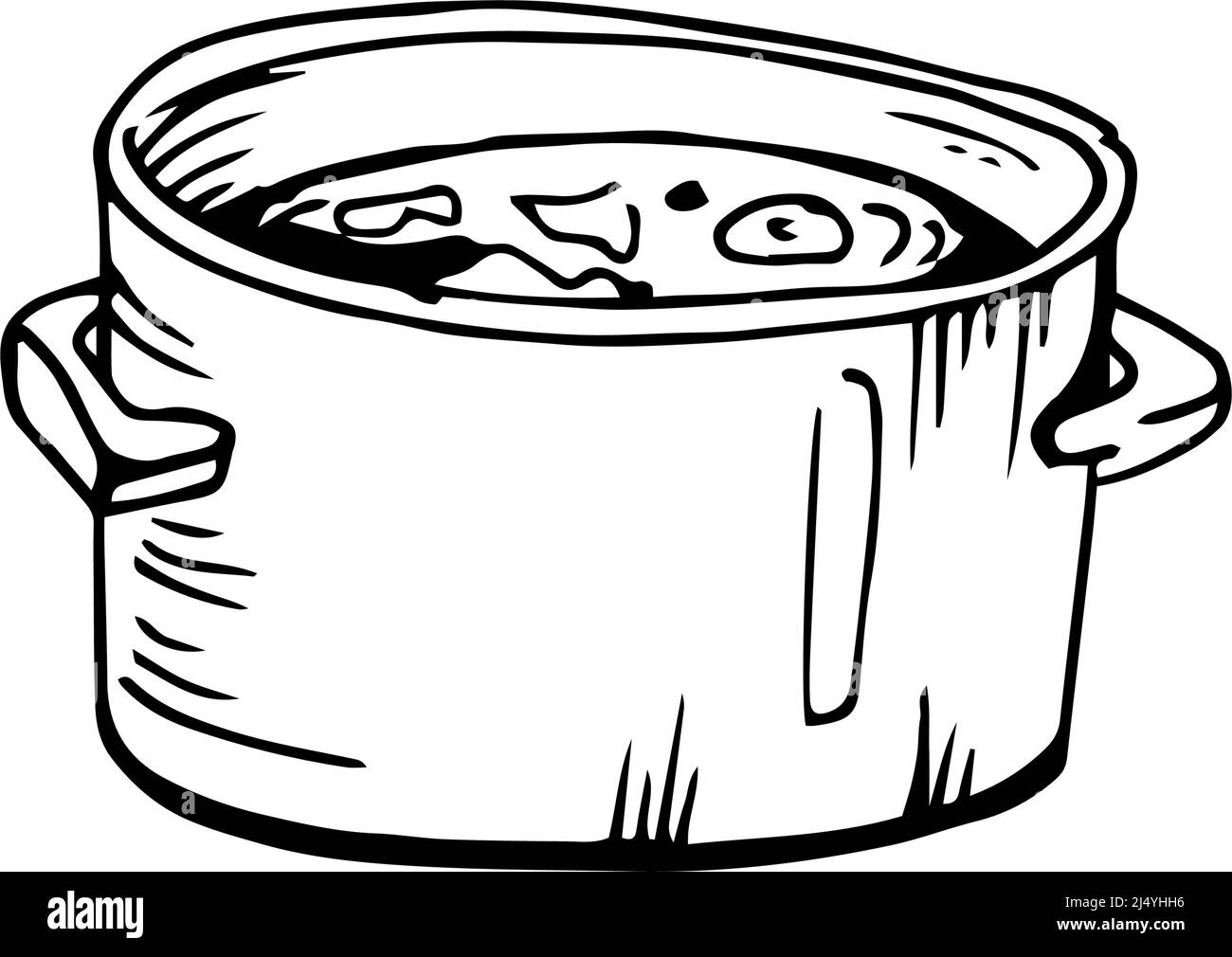 Cooked soup thin black lines on white background - Vector illustration Stock Vector