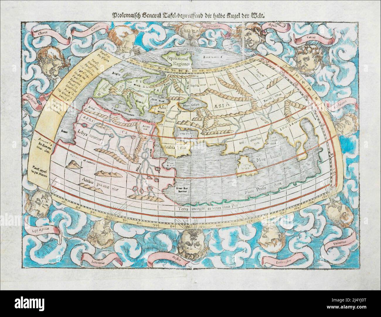 1550 Ptolemaic world map by Sebastian Münster Stock Photo