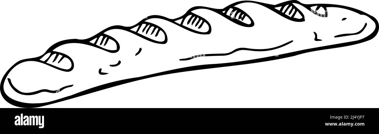 Loaf of bread french baguette thin black lines on white background ...