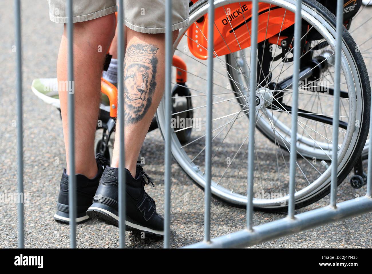 London, UK. 18th Apr, 2022. A Millwall with a lion tattoo on his calf. in London, United Kingdom on 4/18/2022. (Photo by Carlton Myrie/News Images/Sipa USA) Credit: Sipa USA/Alamy Live News Stock Photo