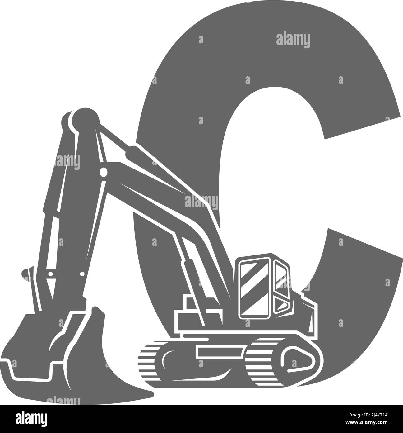 Excavator icon with letter C design illustration vector Stock Vector