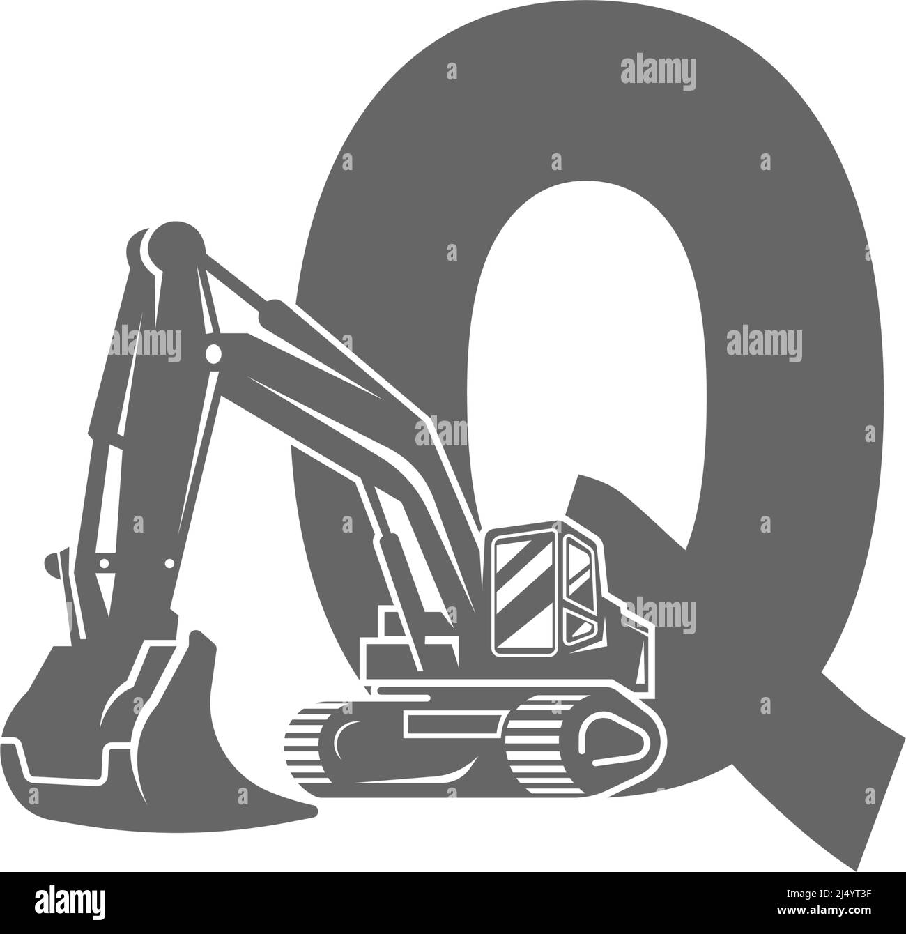 Excavator icon with letter Q design illustration vector Stock Vector