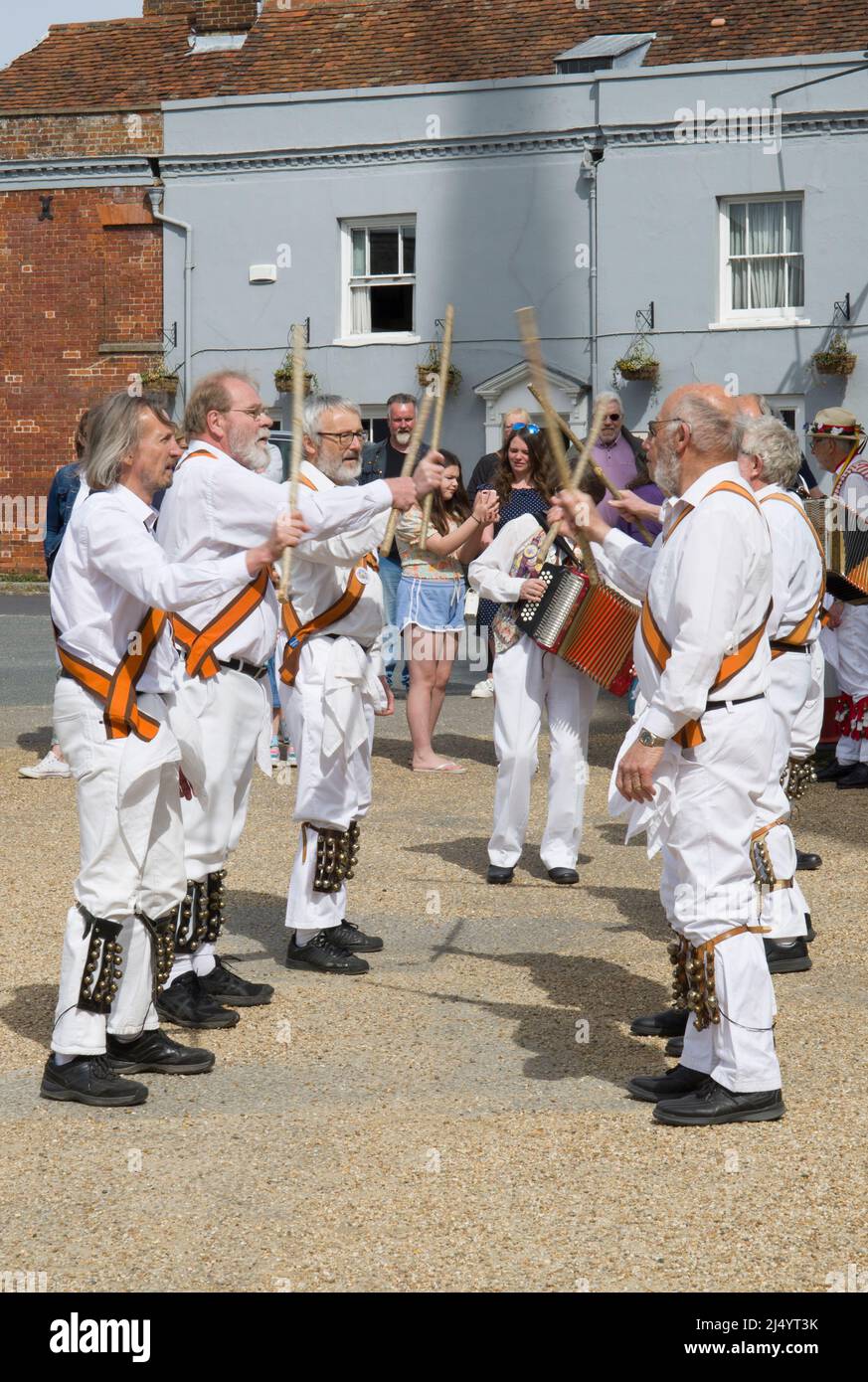 Devil's Dyke Morris Dancers Dancing at Thaxted Churchyard Essex Stock Photo