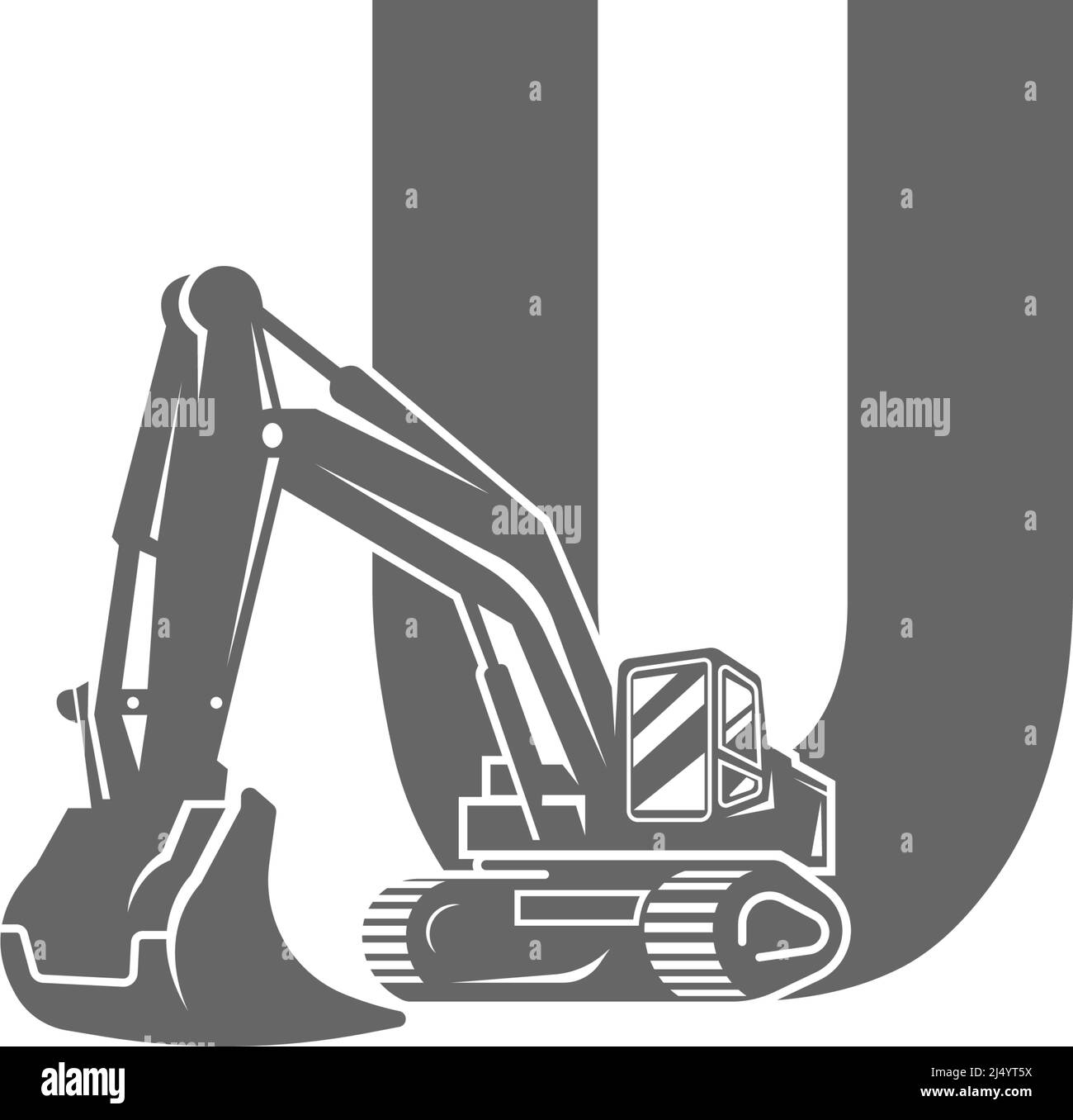 Excavator icon with letter U design illustration vector Stock Vector