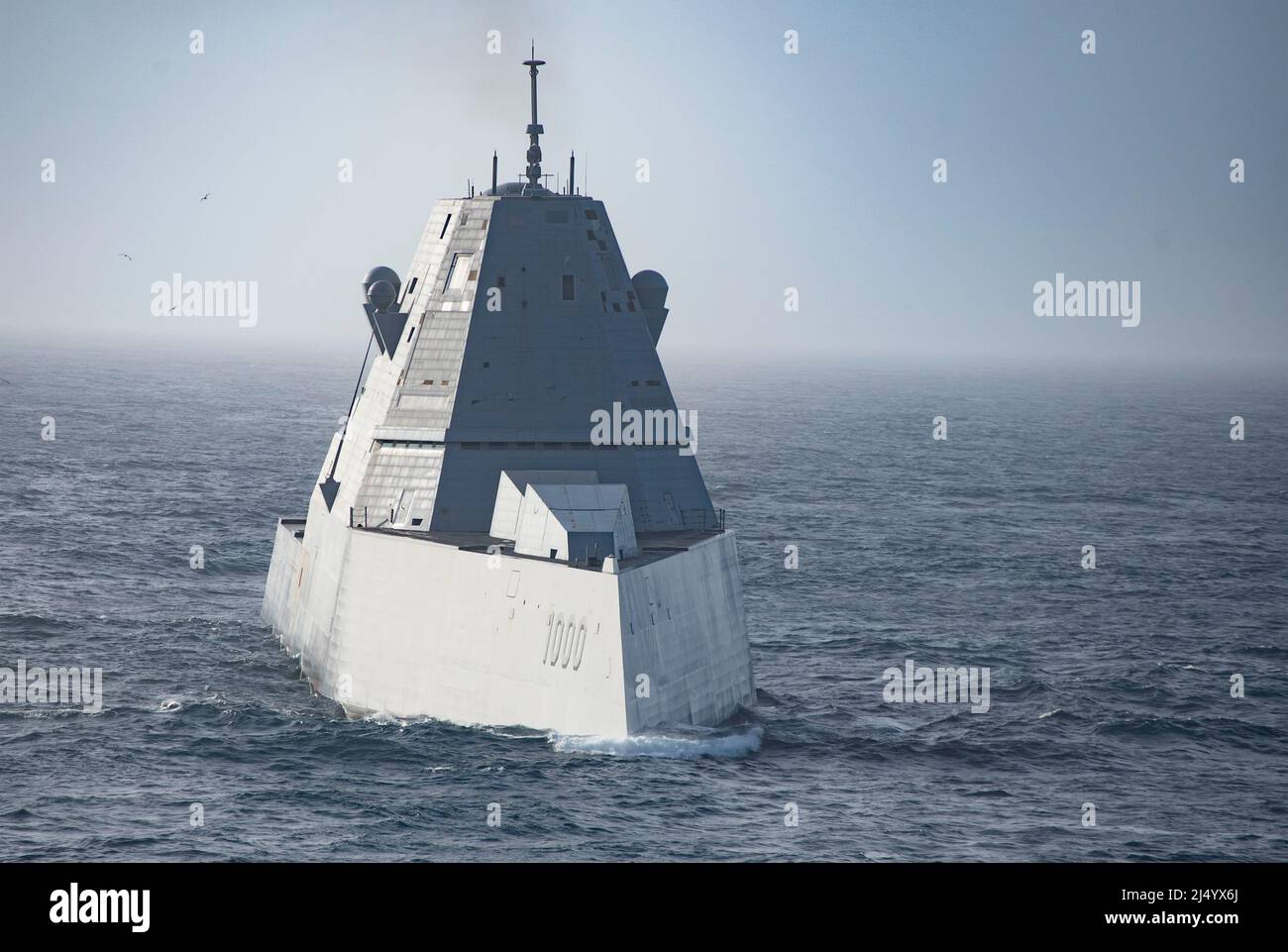 Pacific Ocean, United States. 11 April, 2022. The U.S. Navy Zumwalt-class guided-missile destroyer USS Zumwalt underway conducting routine operations April 11, 2022 in the Pacific Ocean.  Credit: MC1 Peter Burghar/Planetpix/Alamy Live News Stock Photo