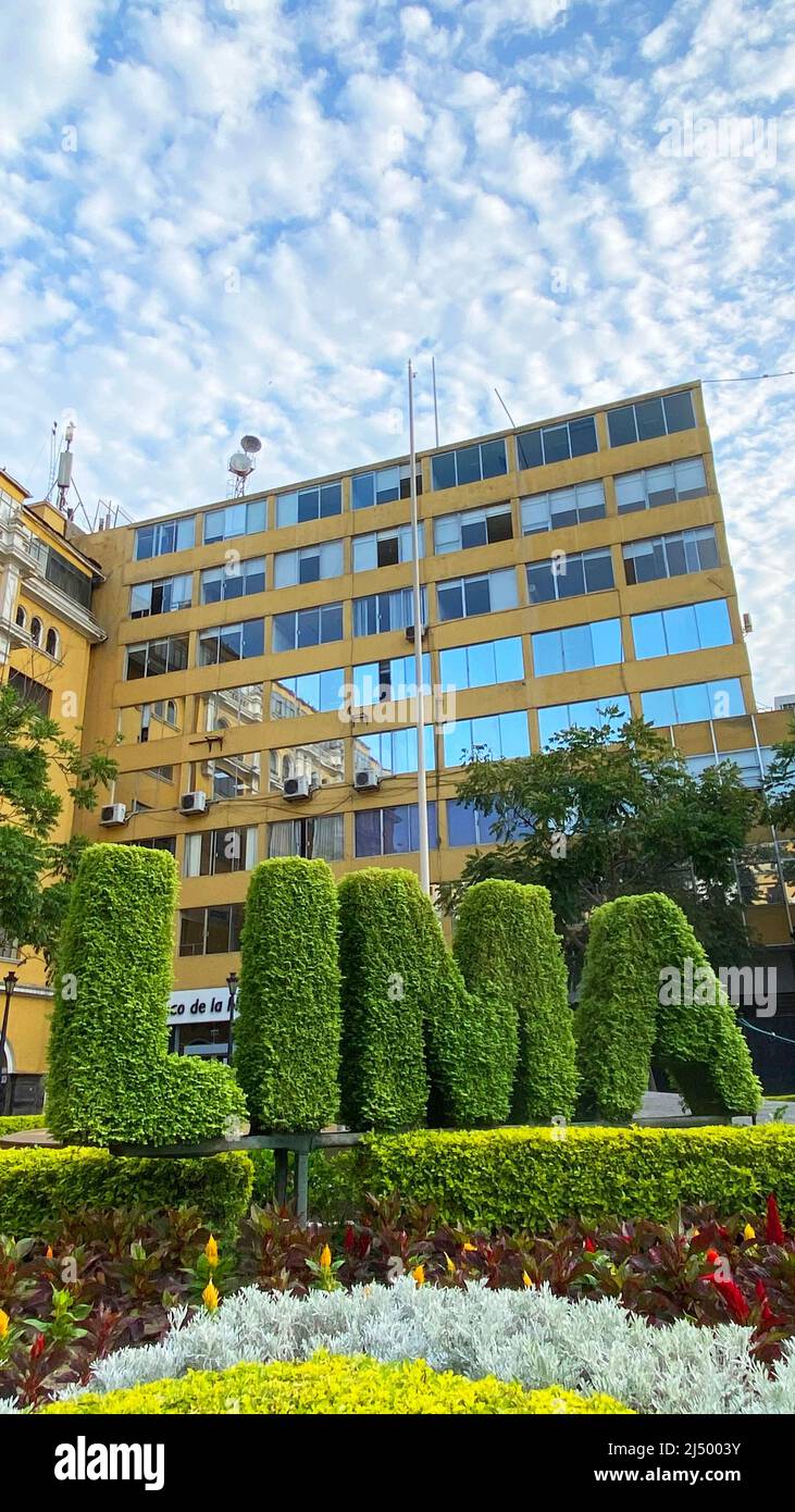 Lima, Peru - April 17, 2022: Plaza Mayor in Historic Center of Lima