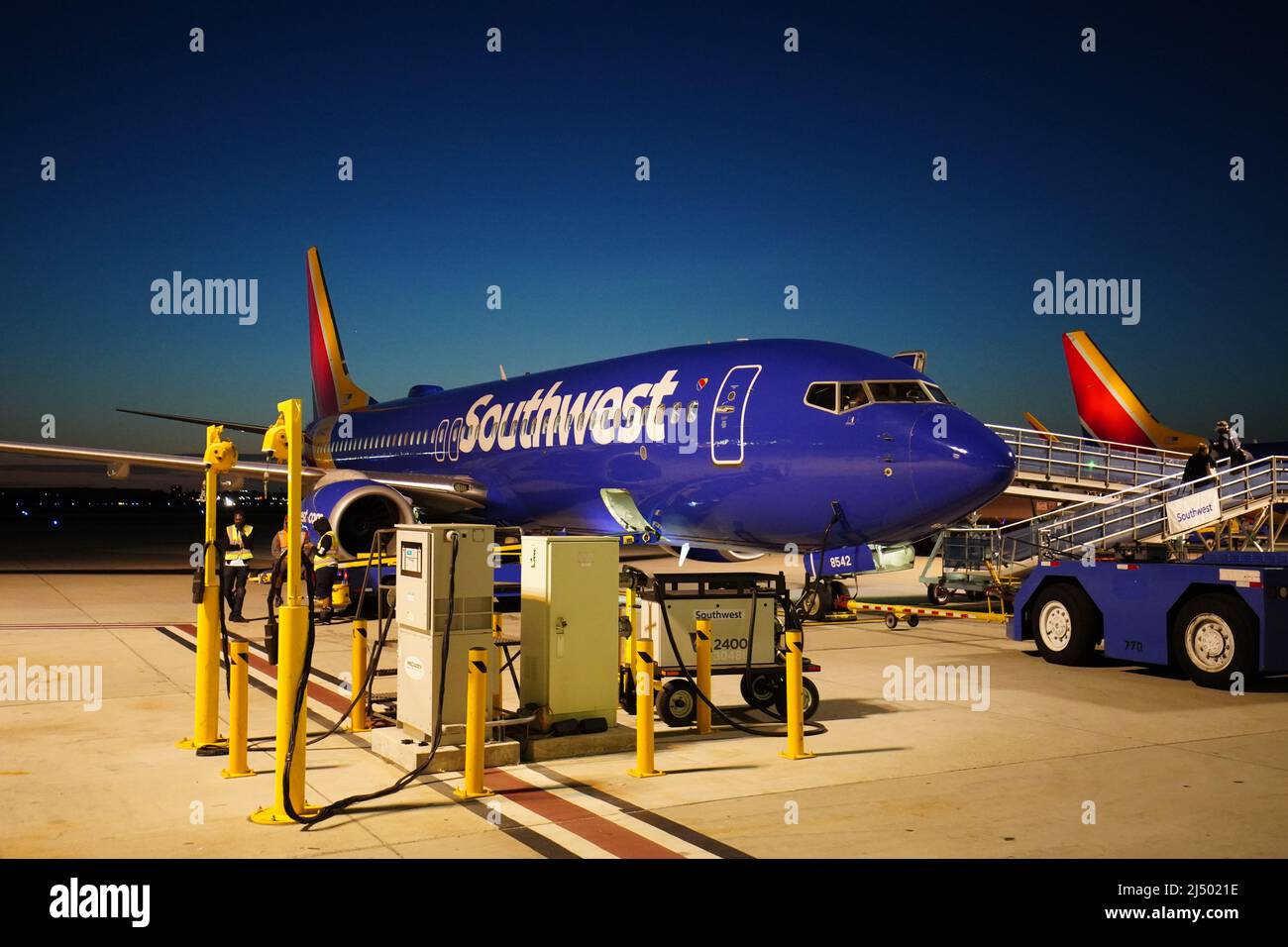 Long Beach, United States. 17th Apr, 2022. Southwest airline plane seen parked at Long Beach Airport. Southwest airline is a famous airline company in the United States and the world's largest low cost-cost carrier, many people use Southwest airline for transportation and work. Southwest airline's flight routes cover most of locations and cities in the Northern America. (Photo by Michael Ho Wai Lee/SOPA Images/Sipa USA) Credit: Sipa USA/Alamy Live News Stock Photo