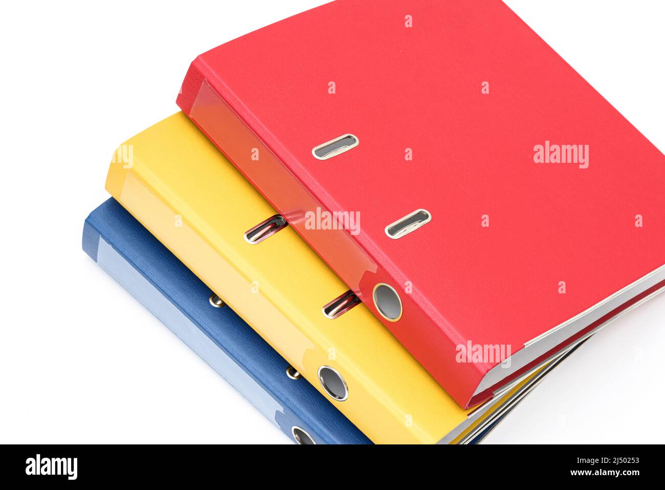 Yellow, red and blue empty office folder on white background Stock ...