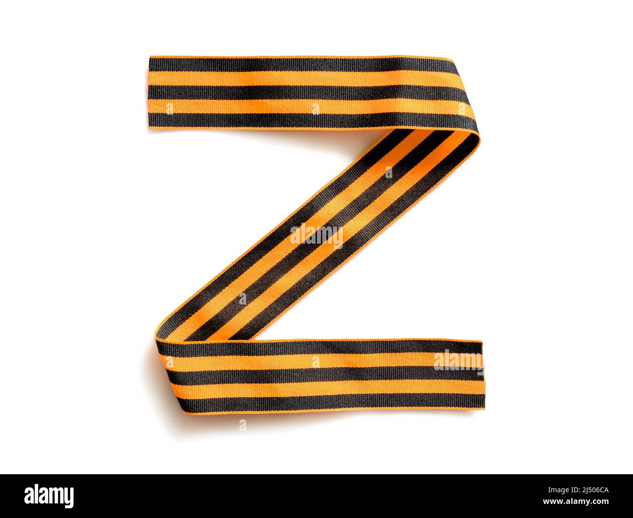 Letter Z made from George striped ribbon isolated on white background, logo Z for Russian army force, military symbol and sign of Russia used in Russi Stock Photo