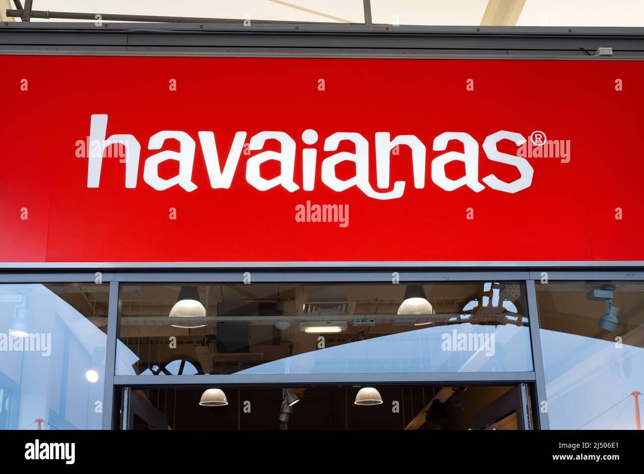 Havaianas Shop sign at Ashford Outlet Center, Kent, England. Stock Photo