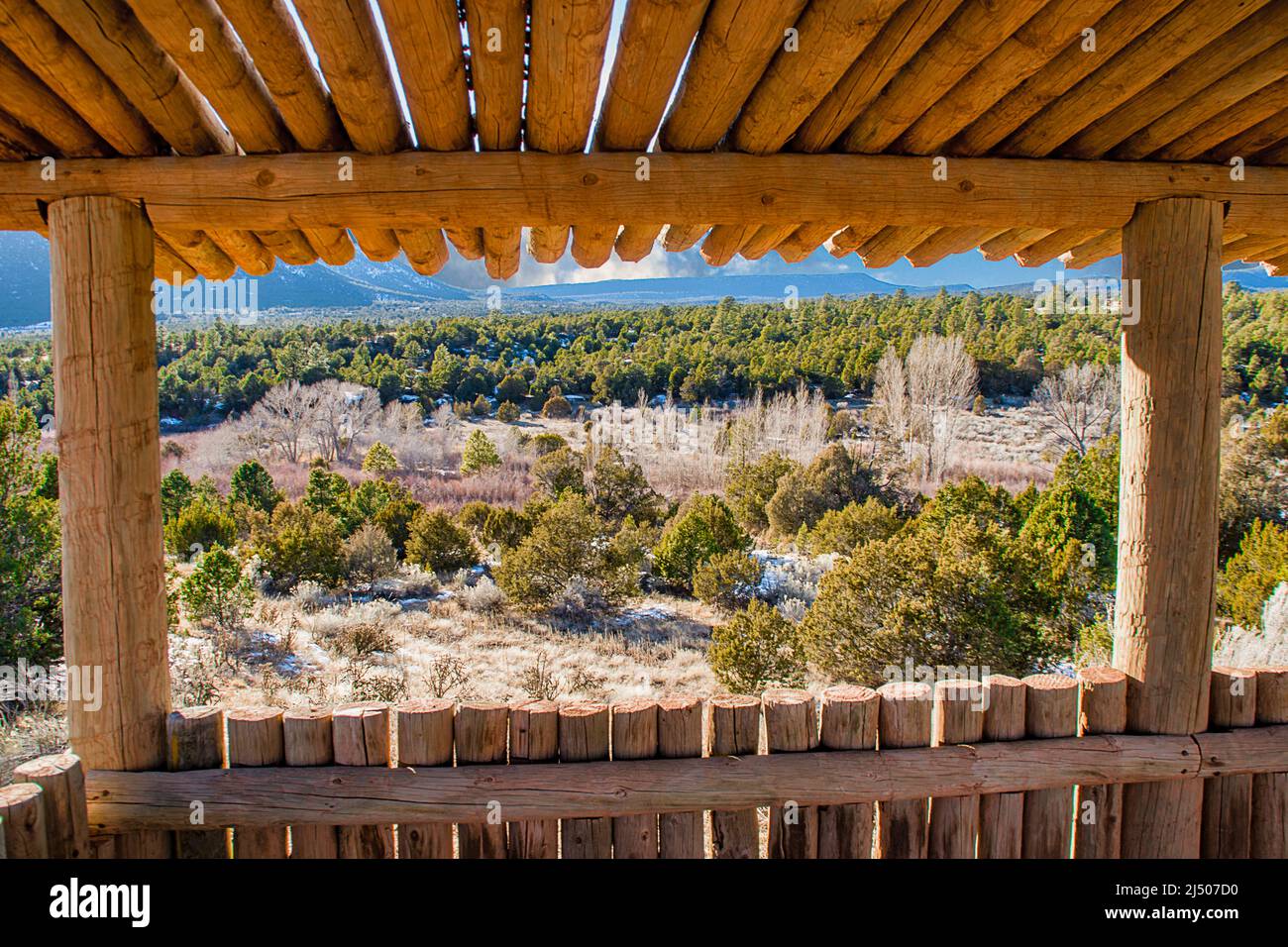 Shelter overlook of the Glorieta Pass at the Pecos National Historical Park in New Mexico. Stock Photo