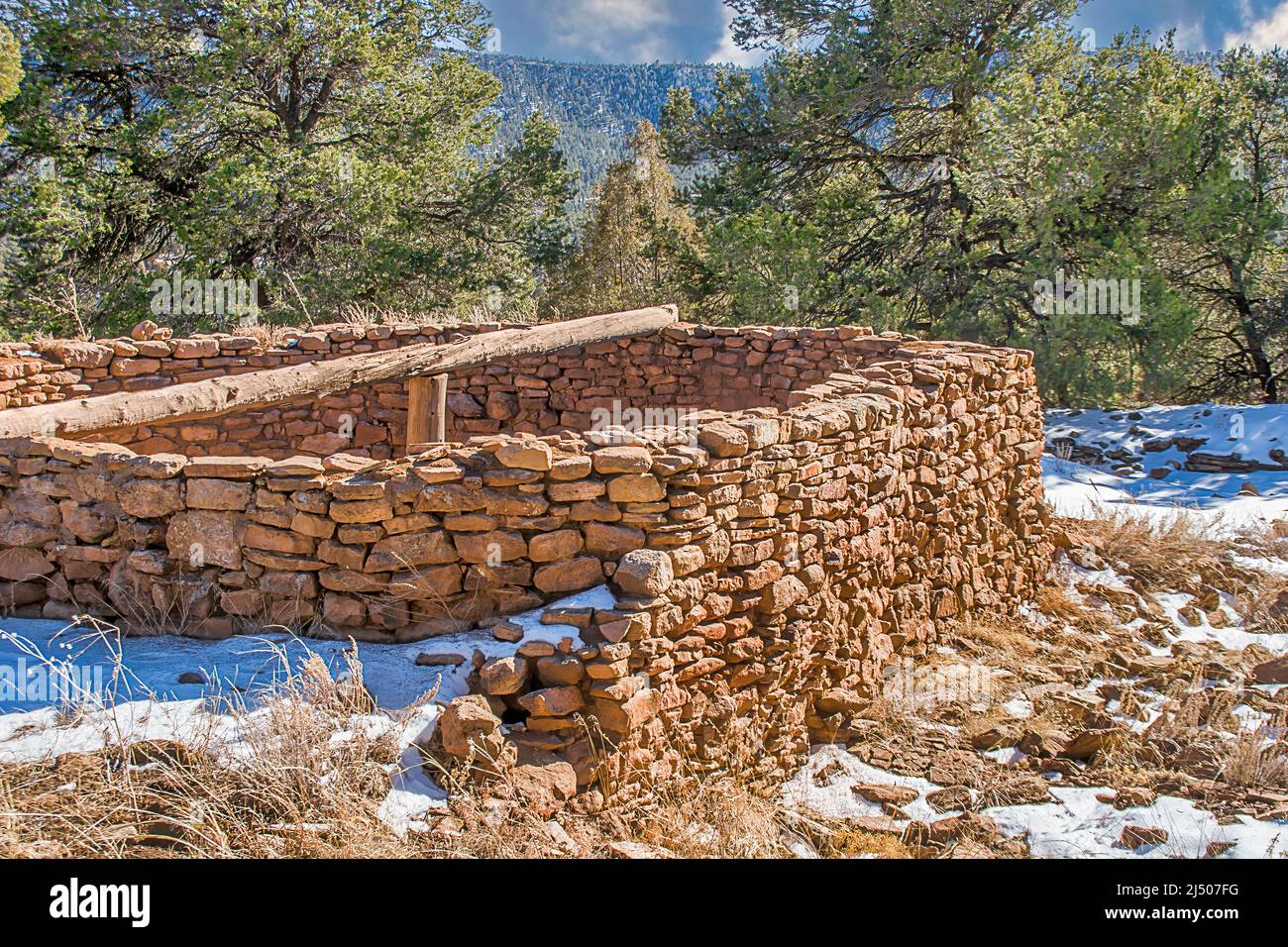 The ruins of an outlying Native American Kiva at the Pecos National Historical Park in New Mexico. Stock Photo