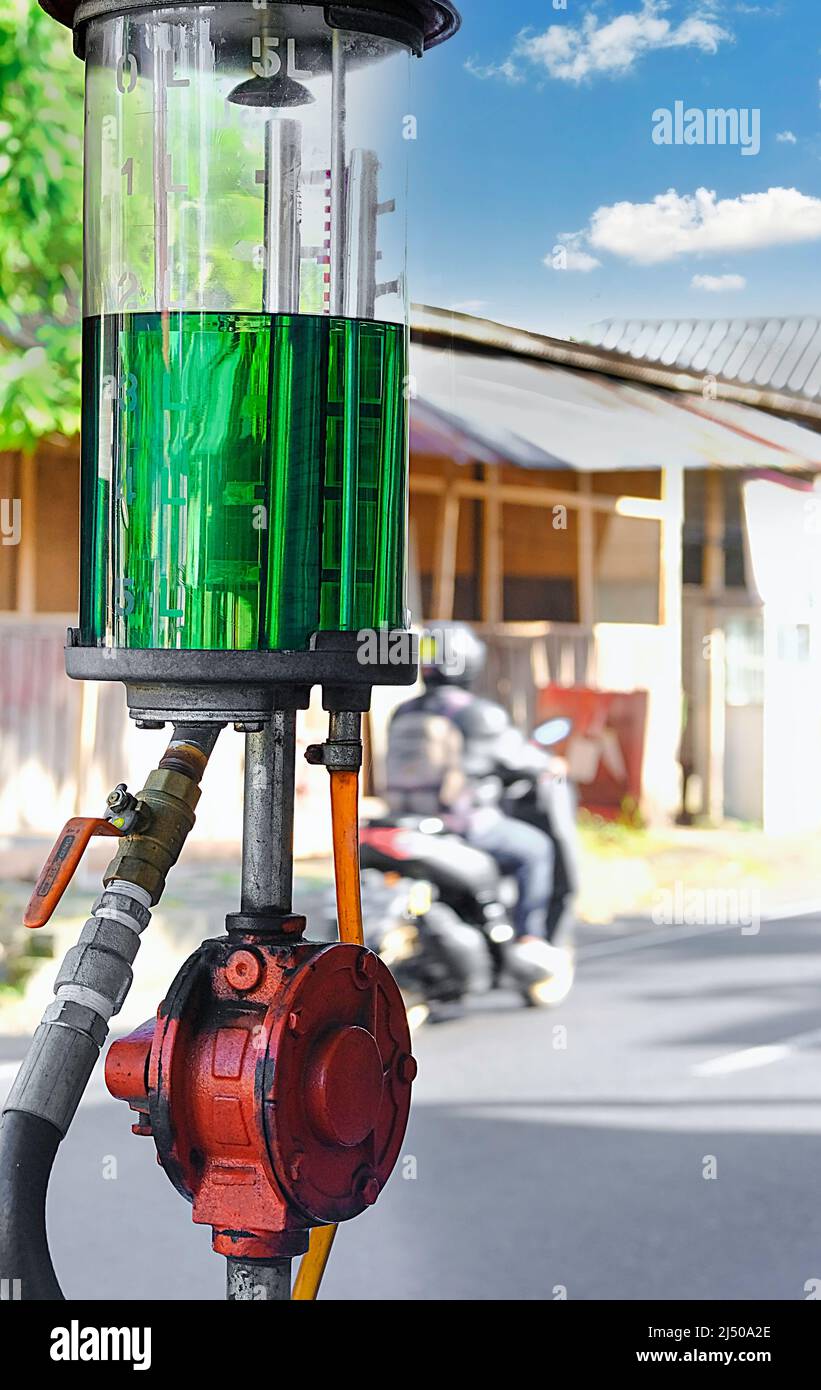 Fuel handle pump with hose vector illustration. Green petrol pump