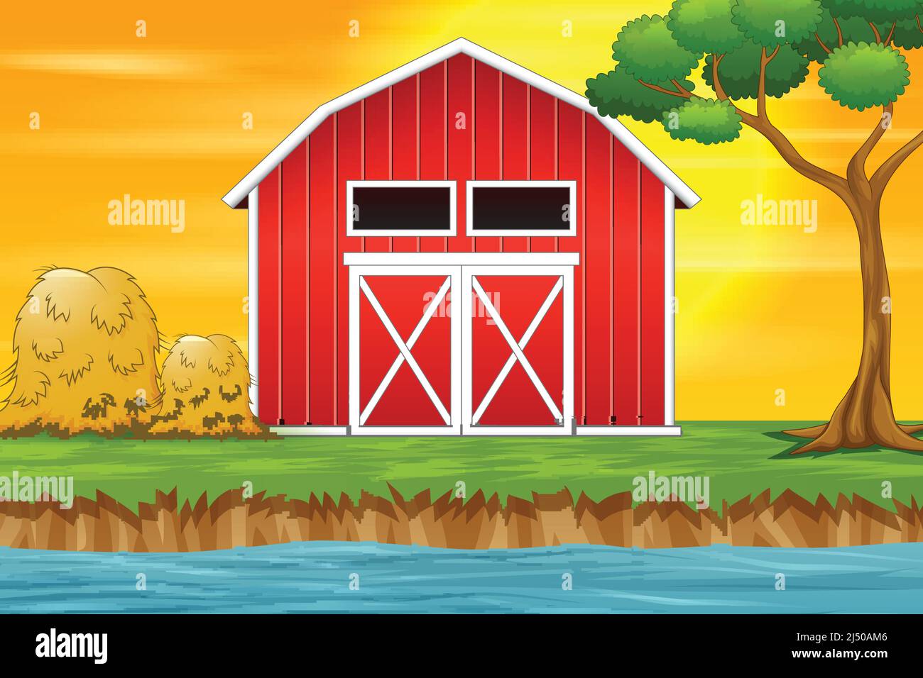 Farm landscape background with red barn Stock Vector Image & Art - Alamy
