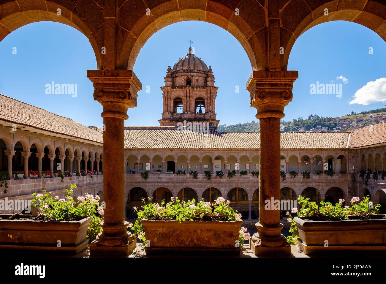 Convent of Santo Domingo and church built on top of Coricancha Temple Incan ruins in Cusco, Sacred Valley, Peru. Stock Photo