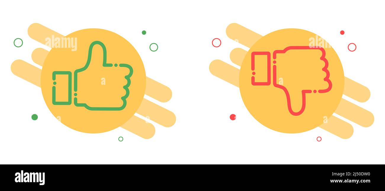 Thumb up and thumb down flat icon. Abstract social media concept with geometric shapes. Like and dislike. Vector illustration Stock Vector
