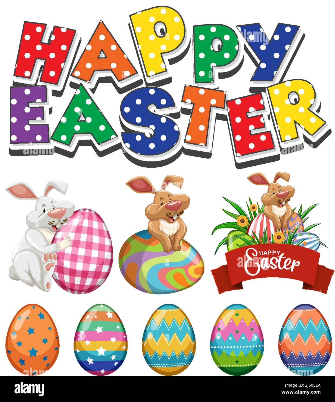 Easter theme with easter bunny and eggs illustration Stock Vector