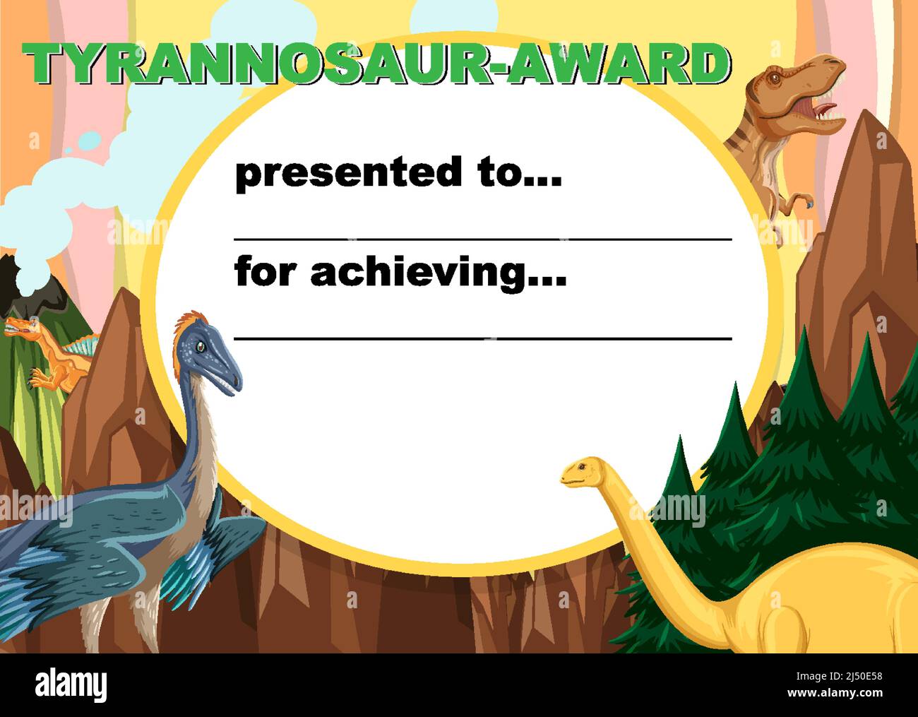 Dinosaur certificate template in cartoon style illustration Stock ...